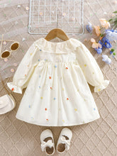 1pc Girls Embroidered Loose Cotton Casual Dress With Floral Embroidery, Flounced Hem, Mid-Length, Outdoor/Holiday/Party Wear, Spring/Summer